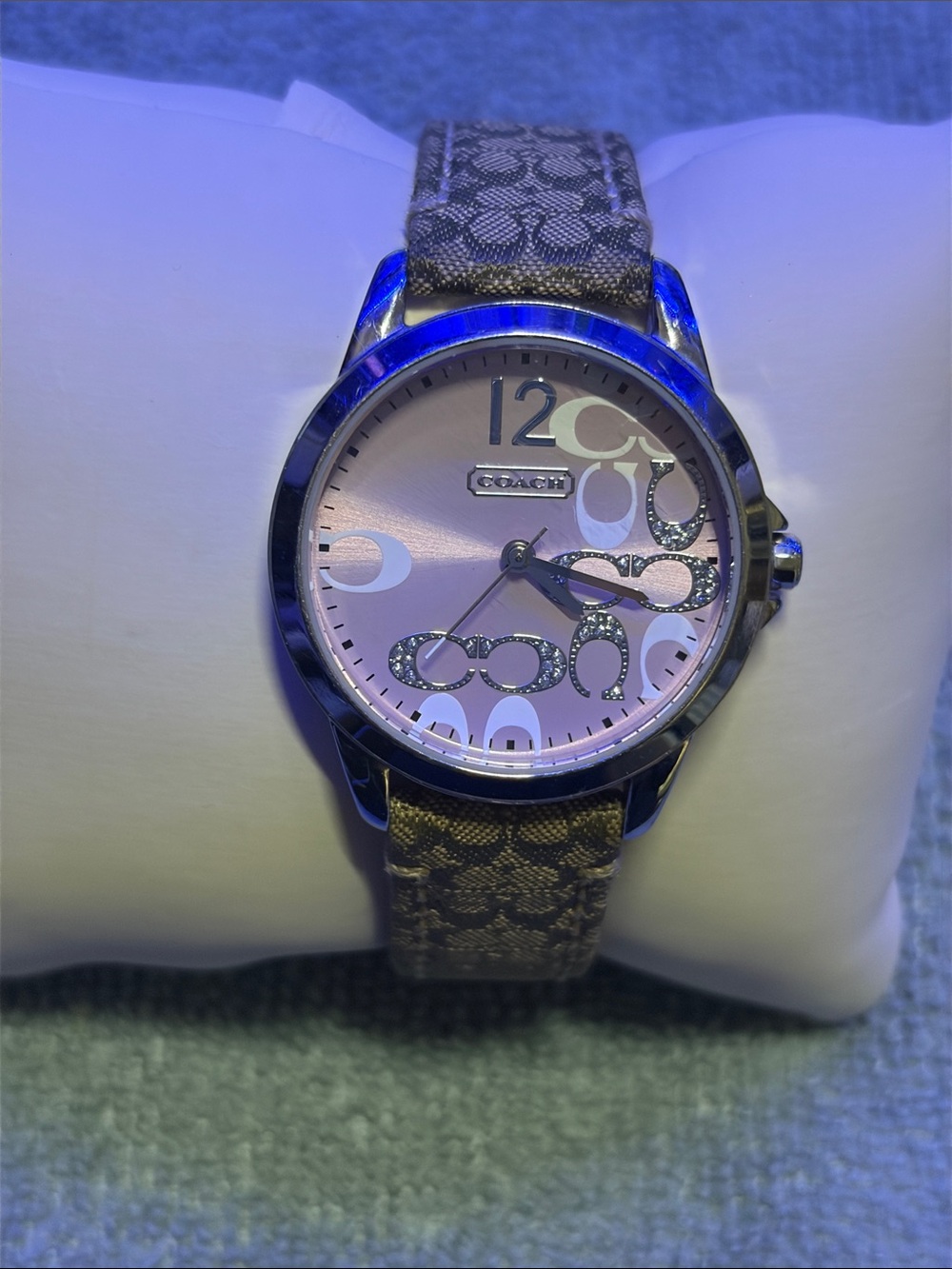 Coach Pink Dial Signature Logo Leather Strap Watch
